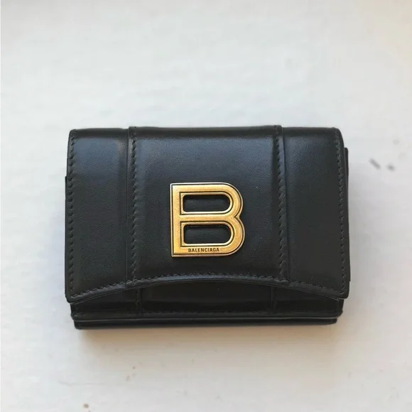 Balenciaga Hourglass Mini Black Calfskin Wallet with Gold Logo - Picture 2 of 15